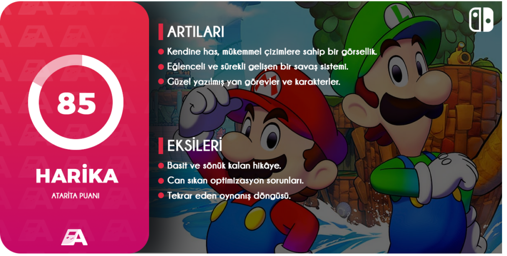 Mario & Luigi Brothership inceleme kopyası, Nintendo tarafından Atarita'ya gönderilmiştir.