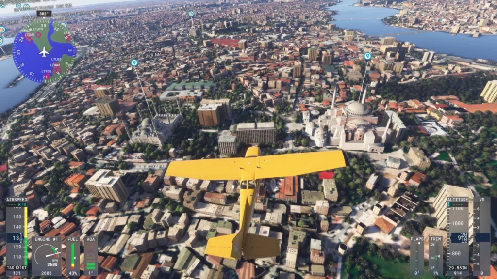 Microsoft Flight Simulator 2024'te Sultanahmet Camii ve Ayasofya böyle görünüyor.