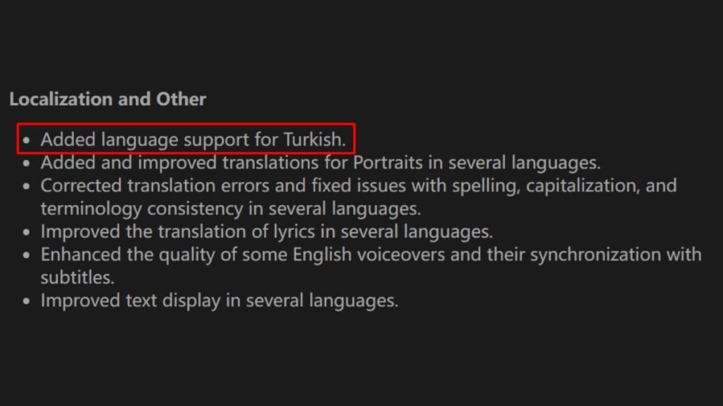 20 Ağustos tarihinde çıkan Black Myth: Wukong, artık resmî olarak Türkçe dil desteğine sahip! Geliştirici stüdyo Game Science tarafından paylaşılan yeni güncelleme detaylarında bir sürü yenilik mevcut ancak bizi ilgilendiren en önemli yenilik oyuna Türkçe dil desteğinin eklenmesi oldu.