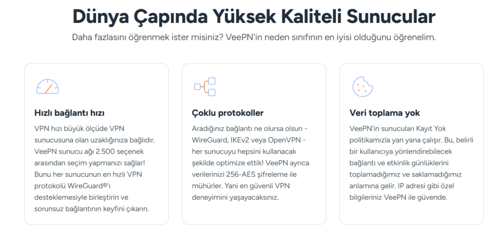 Sponsorumuz VeePN'in web sitesinden bir ekran görüntüsü.